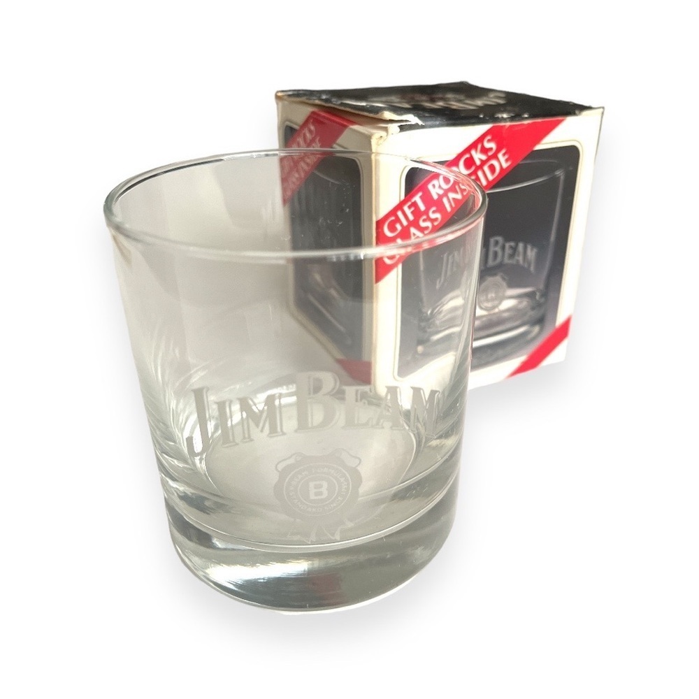 Vintage Jim Beam Bourbon Whiskey Promotional Rocks Glasses‎ Heavy Bottom Glass